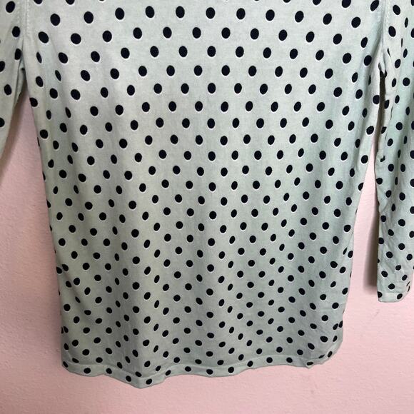 Talbots Mint Green Black Polka Dotted 3/4 Sleeve Tee Size XS - Picture 4 of 8